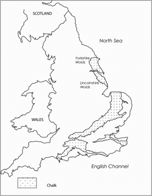 Figure 1. Distribution of chalk in England (after Stoertz 1997 ).